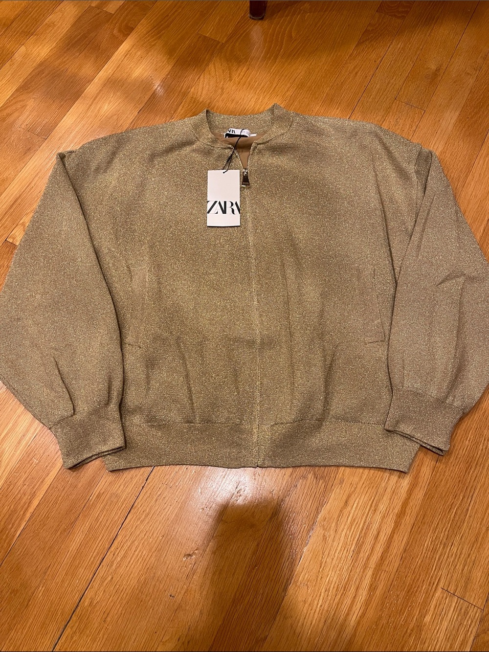 Zara Women’s Shimmering Gold Zip-Up jacket